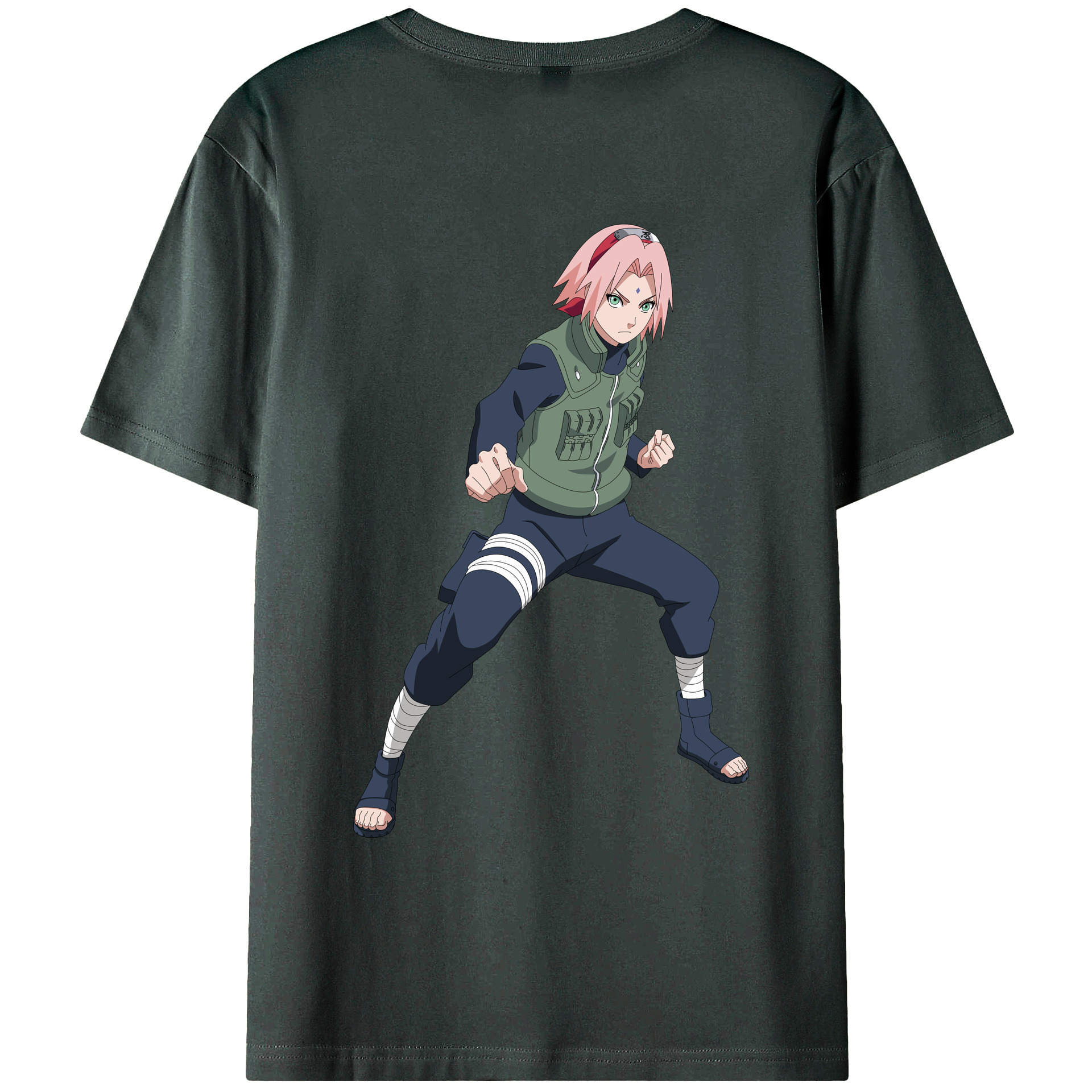 （画像用） NARUTO -ナルト- 春野サクラ Haruno Sakura 綿100％ メンズ半袖Tシャツ（バックプリント） 通気性